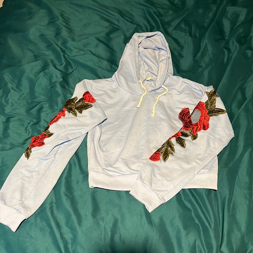 Baby blue fashion cropped hoodie